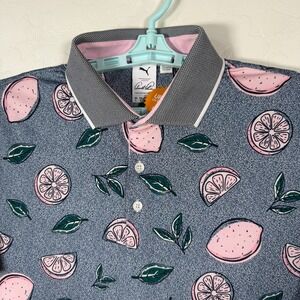 Puma Polo Shirt Mens Large Blue Golf Performance Arnold Palmer Lemon Print New